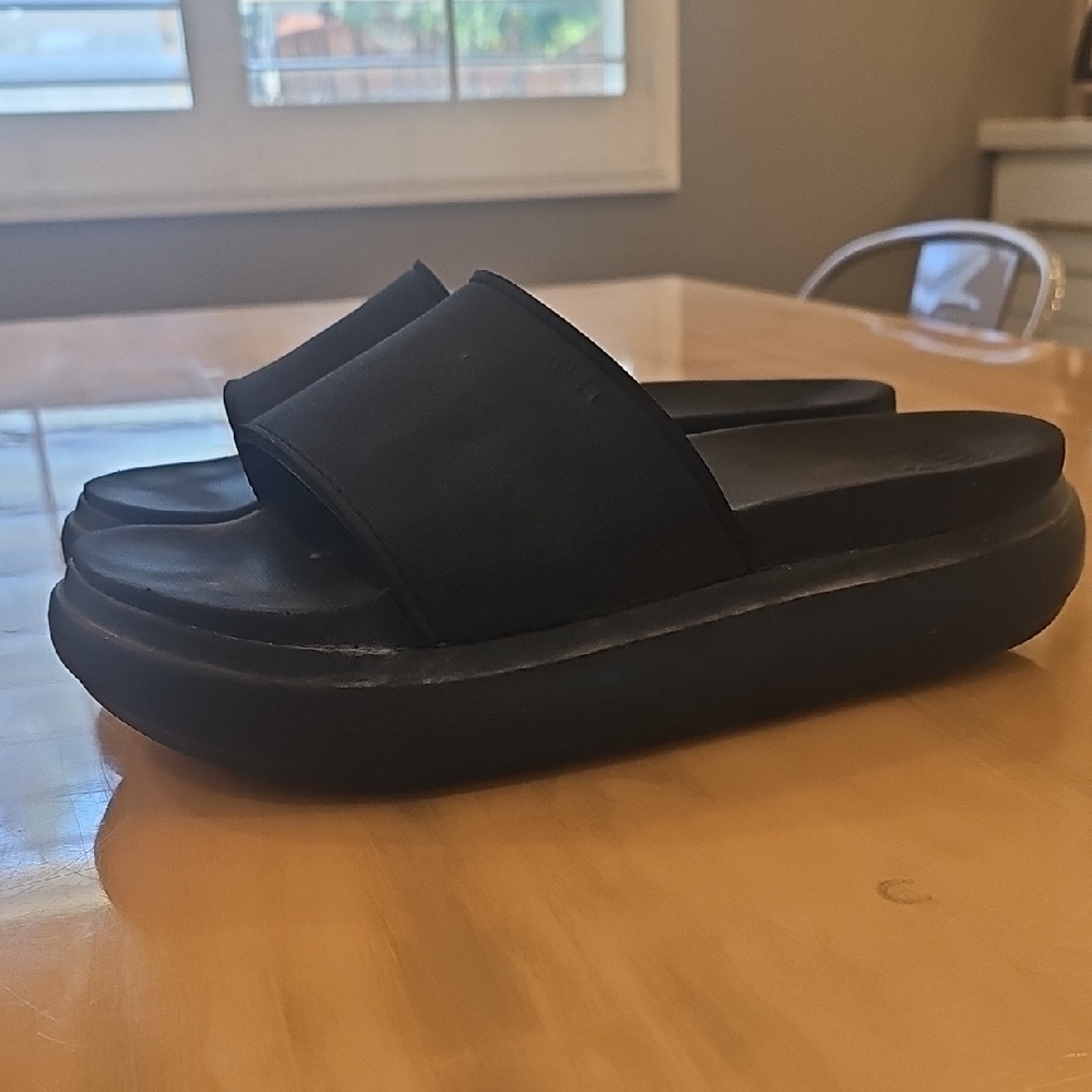 Reef Black Platform Slide Sandals